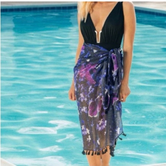 Peter Som Accessories - Peter Som Dream Floral Print Sarong in Meteorite Rachel Zoe Collab., NIP